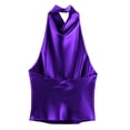 thumbnail image 3 of Yigetop Satin Halter Tops for Women, Ladies' Fashionable Casual Texture Hanging Neck Vest Top Dressy Halter Tops for Women Dark Purple S, 3 of 7