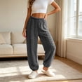 thumbnail image 4 of Women Cable Fleece Jogger Sleep Pants Elastic Drawstring Waist Soft Warm Loose Breathable Solid Loungewear Bottoms Timeless Basic Pajama Pants for All Age Ladies, 4 of 6