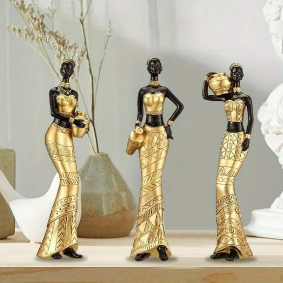 House of Avana Gold Glass 3pcs Vintage African Sculptures Elegant Decor