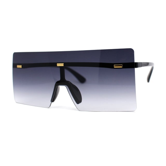 Oversize Rimless Shield Square Rectangle Large Sunglasses Black Smoke