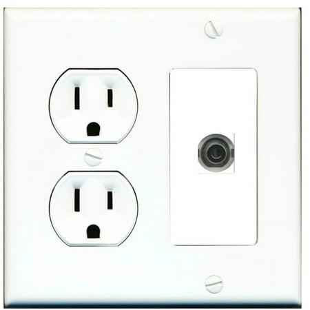 Ultra Spec Cables 15 Amp Duplex Round Power Outlet 1 Port 3.5mm Headphone/Aux Wall Plate