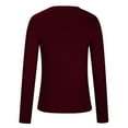 thumbnail image 5 of Idoravan Womens T Shirts Long Sleeve Crew Neck Basic Tee Women's Fall Fashion Long Sleeve Stretch Slim Fitted Ribbed T-Shirt Blouse Solid Basic Tops Wine XL, 5 of 5