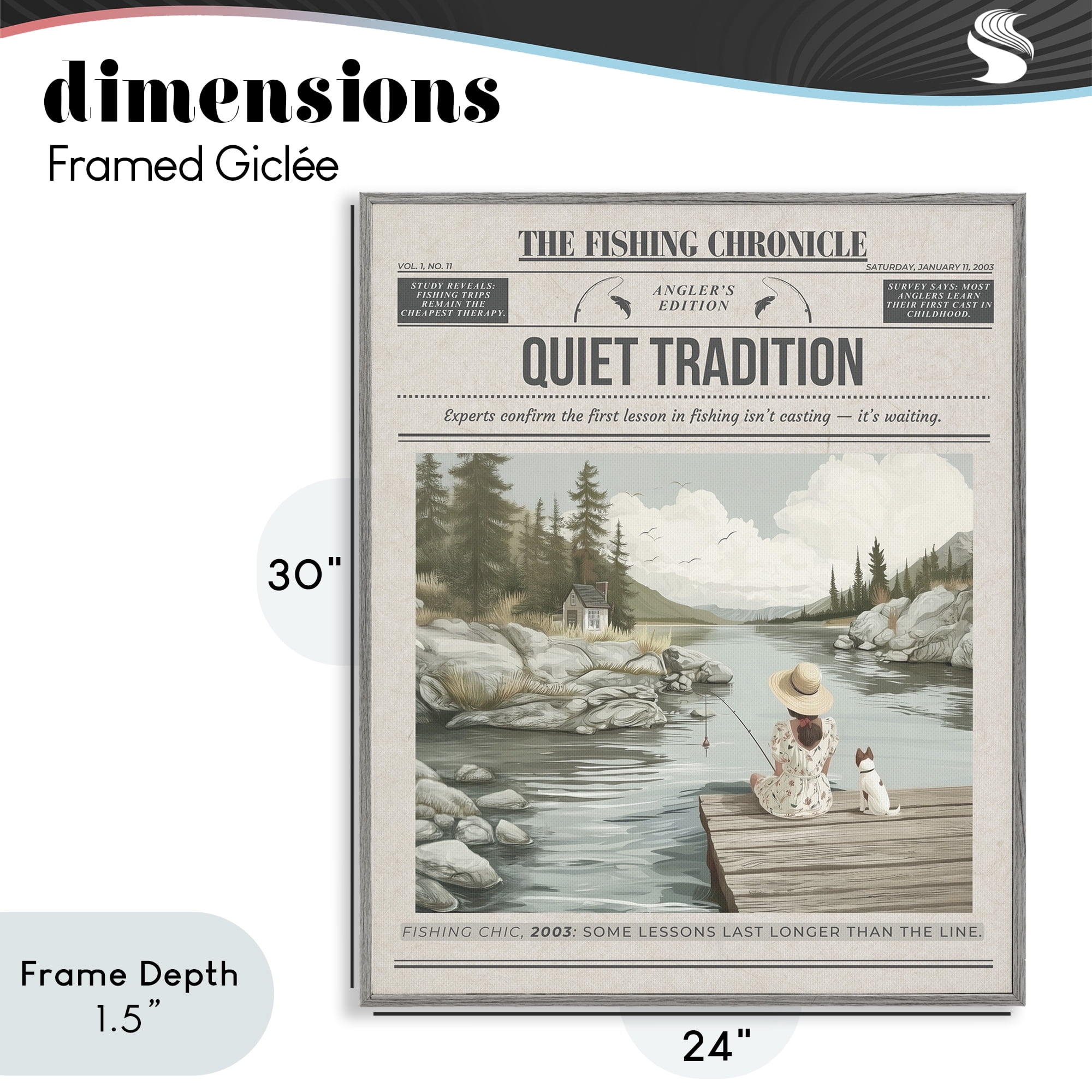 Stupell Industries Fishing Chronicle Magazine Gray Framed Giclee Art, design by A Barefoot Stylist