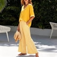thumbnail image 2 of Morttic Women's V-Neck Top and Striped Wide Leg Pants Set – Relaxed Fit 2 Piece Casual Suit, Spring Summer Wear Yellow，S, 2 of 3