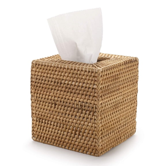 Mictong rattan square tissue box cover, hand woven willow tissue holder, suitable for tables and bathrooms, brown, 1 piece
