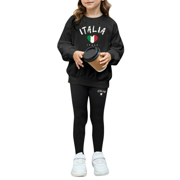 WOYY Toddler Girls Outfits Italy Printed Pullover Sweatshirt and Leggings Sweatsuits