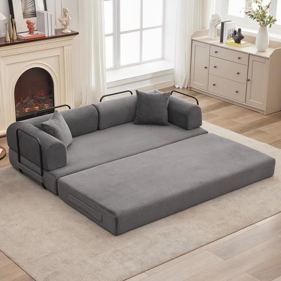 Gaderth 78'' Convertible Sleeper Sofa Bed, 4-in-1 Boneless Convertible Corduroy Sleeper Folding Couch with Pillows, Sectional Couch with Pull Out Bed, Floor Sofa Loveseat No Assembly Required