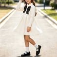 thumbnail image 5 of Fesfesfes Girls Round Neck Bow Detail Knit Sweater Dress Button Front Pleated A-Line Casual Winter Fall Outfit for School Daily Wear Ages 1-8 Years, 5 of 9