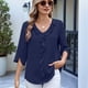 thumbnail image 3 of Blusas Informales Elegantes para Mujer, con Mangas 3/4, Cuello en V y Volantes, Azul Marino, Talla M, 3 of 5