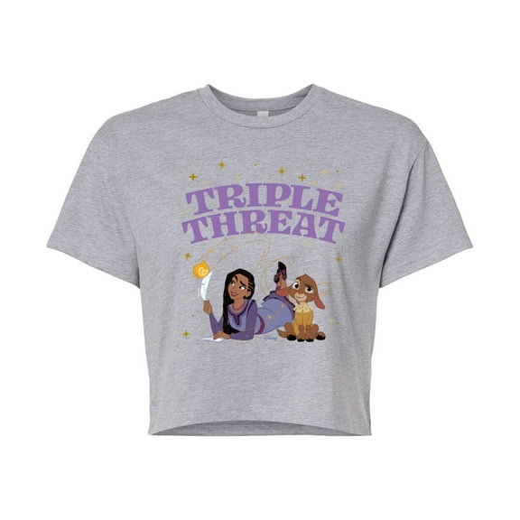 Disney Wish - Triple Threat Asha Star Valentino - Juniors Cropped Cotton Blend T-Shirt