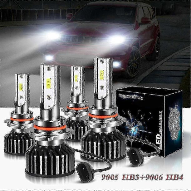 1999-2010 Jeep Grand Cherokee LED Headlight Bulbs - 9005 HB3 High Beam & 9006 HB4 Low Beam - Pack of 4 - Shenkenuo