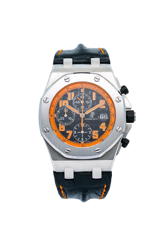 Pre-Owned Audemars Piguet Royal Oak Offshore Chronograph 42MM 26170ST.OO.D101CR.01 Black Arabic Dial Stainless Steel Bezel Black Alligator Leather Strap