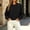 Black, variant on 2026 Spring Summer Women's Crew Neck Cropped Sweatshirt, Drop Shoulder Bubble Long Sleeve Solid Loose Pullover Top with Front Kangaroo Pocket for Lounge Street Daily Layering