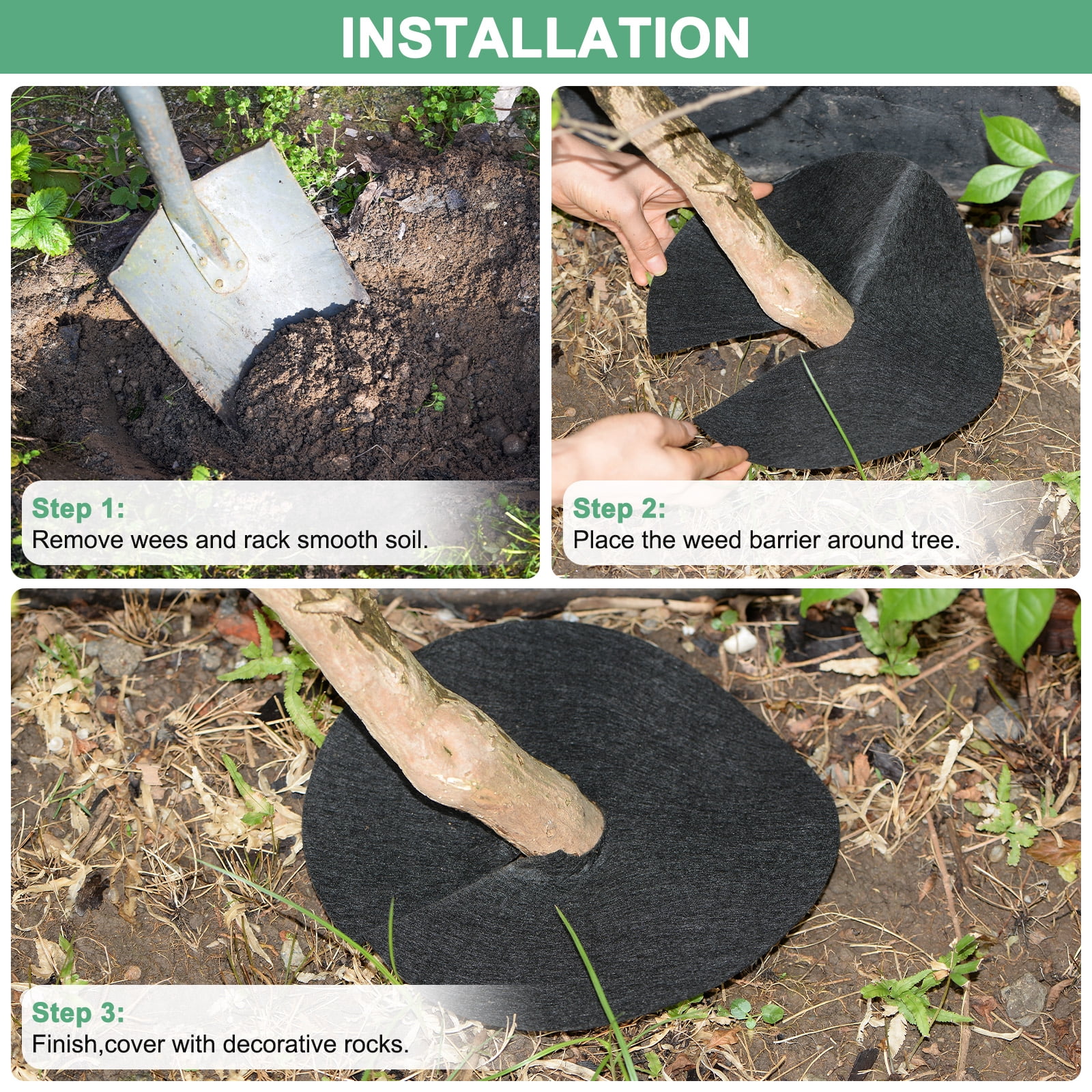 Uxcell 4 Pack Non Woven Tree Cover Rings,28.3 Inch Weed Fabric Cover,Apply To Tree Mulch Ring(Round Dark Green)