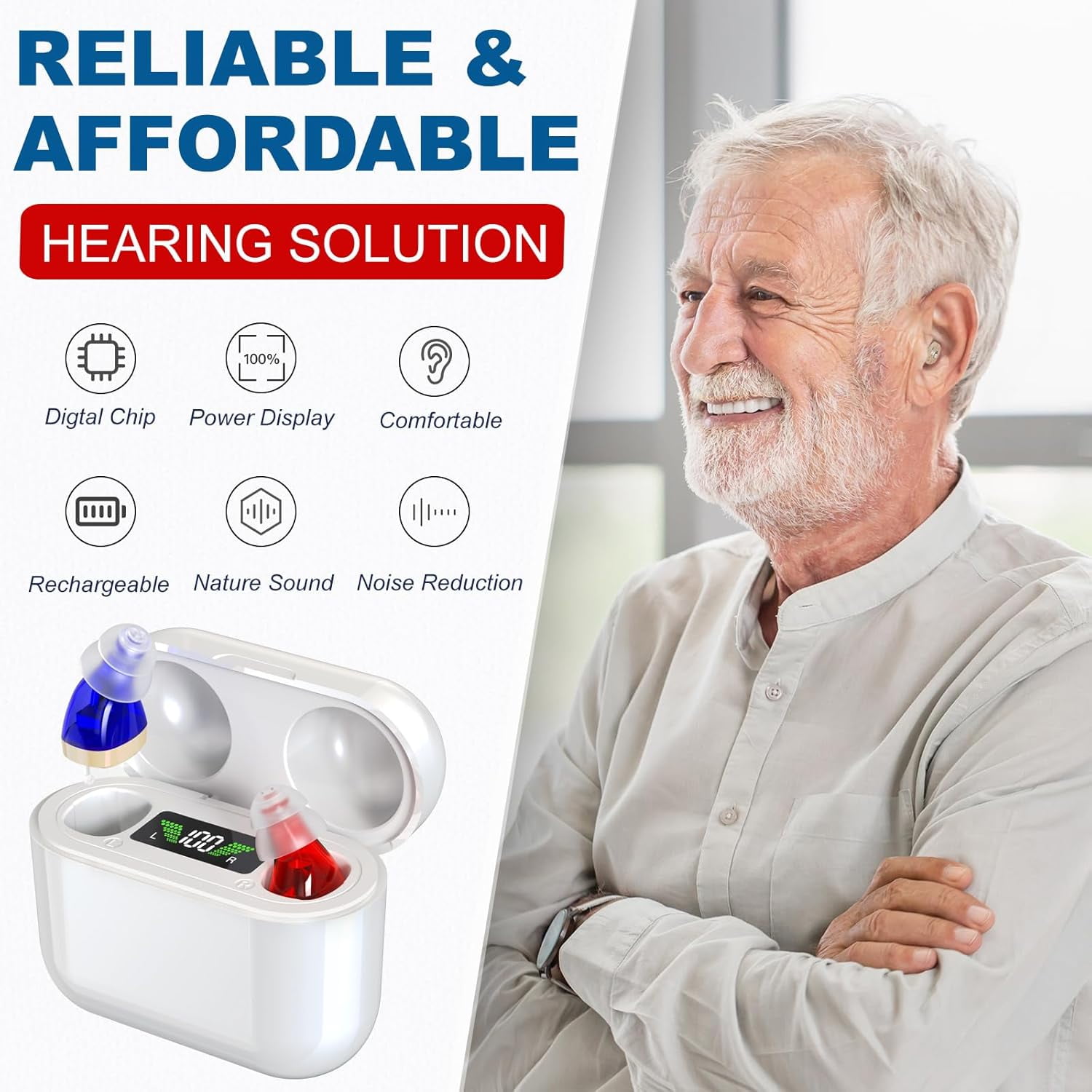 SUWU Hearing Aids with Long-Lasting Charging Case, Invisible Hearing Aids for Seniors with Smart Noise Cancellation, Completely-In-Canal Hearing Aid Devices, Easy Control (Beige)