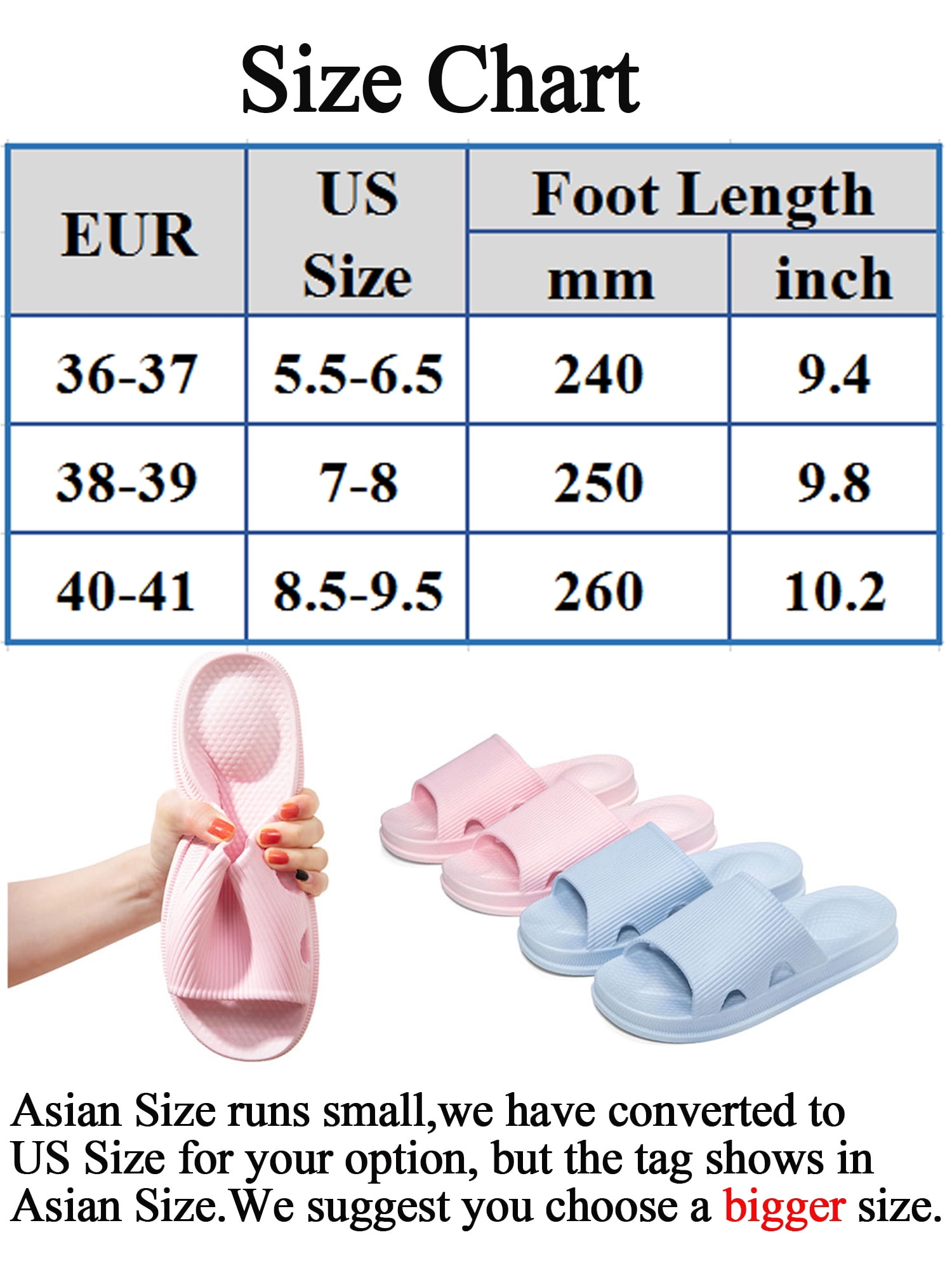 size slippers chart