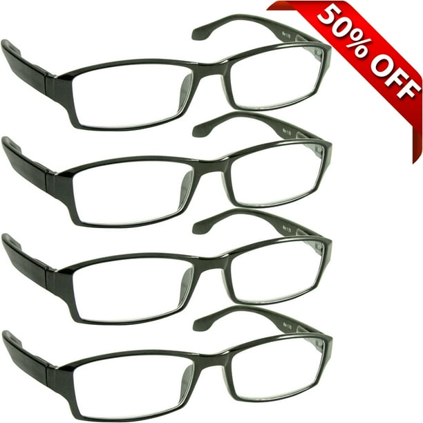 Truvision Readers Unisex Rectangle Frame 6 00 Reading Glasses 4 Pack