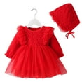 thumbnail image 3 of ZHUASHUM princess dresses for girls Kids Toddler Girls Solid Spring Winter Lace Long Sleeve Tulle Dress easter clothes Red,Size:0-3 Months, 3 of 3