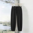 thumbnail image 4 of Miluxas Womens Linen Barrel Pants Wide Leg Baggy Comfy Elastic Waist Lounge Palazzo Summer Lightweight Casual Trousers Black M(M), 4 of 9