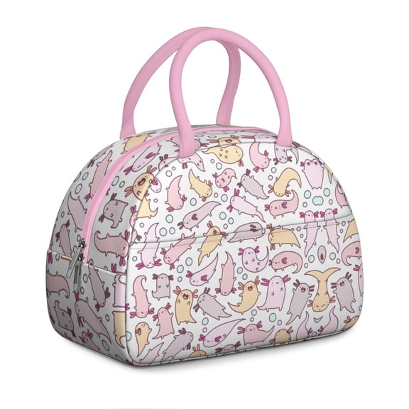 Insulated Lunch Bag Women, Reusable Axolotl Kawaii Cartoon Tote Lunch Box, Leakproof Cooler Lunch Bags for Work Office Travel Picnic