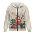 thumbnail image 4 of FOR U DESIGNS Christmas Deer Zip Hoodies for Women Oversized Trendy Hoodie Size XL Hooded Sweatshirt Women with Front Zipper Lightweight Down-Shoulder Collar Sportswear, 4 of 7