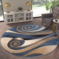 thumbnail image 3 of Emma + Oliver 8'x8' Round Modern Abstract Ultra Soft Olefin Area Rug with Blue and Beige Swirl Design and Durable Jute Backing, 3 of 7