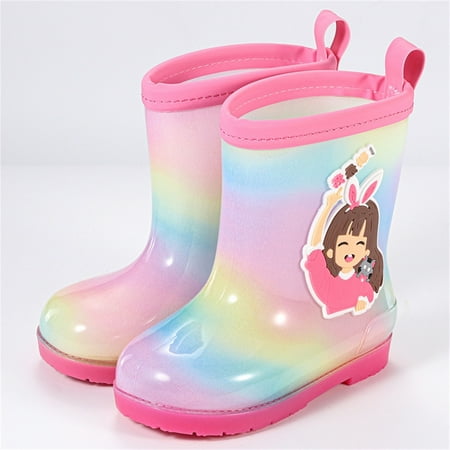 LYCAQL Toddler Shoes Kids Rain Boots for Girls Toddler Shoes for Rainy Days Rubber Cute Girls Printed with Easy On Kids Boots with Heels (A  2 Big Kids)
