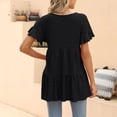 thumbnail image 4 of Camiseta de mujer con cuello redondo, manga corta con volantes, Color puro, holgada, elegante, Jersey de verano, 4 of 6