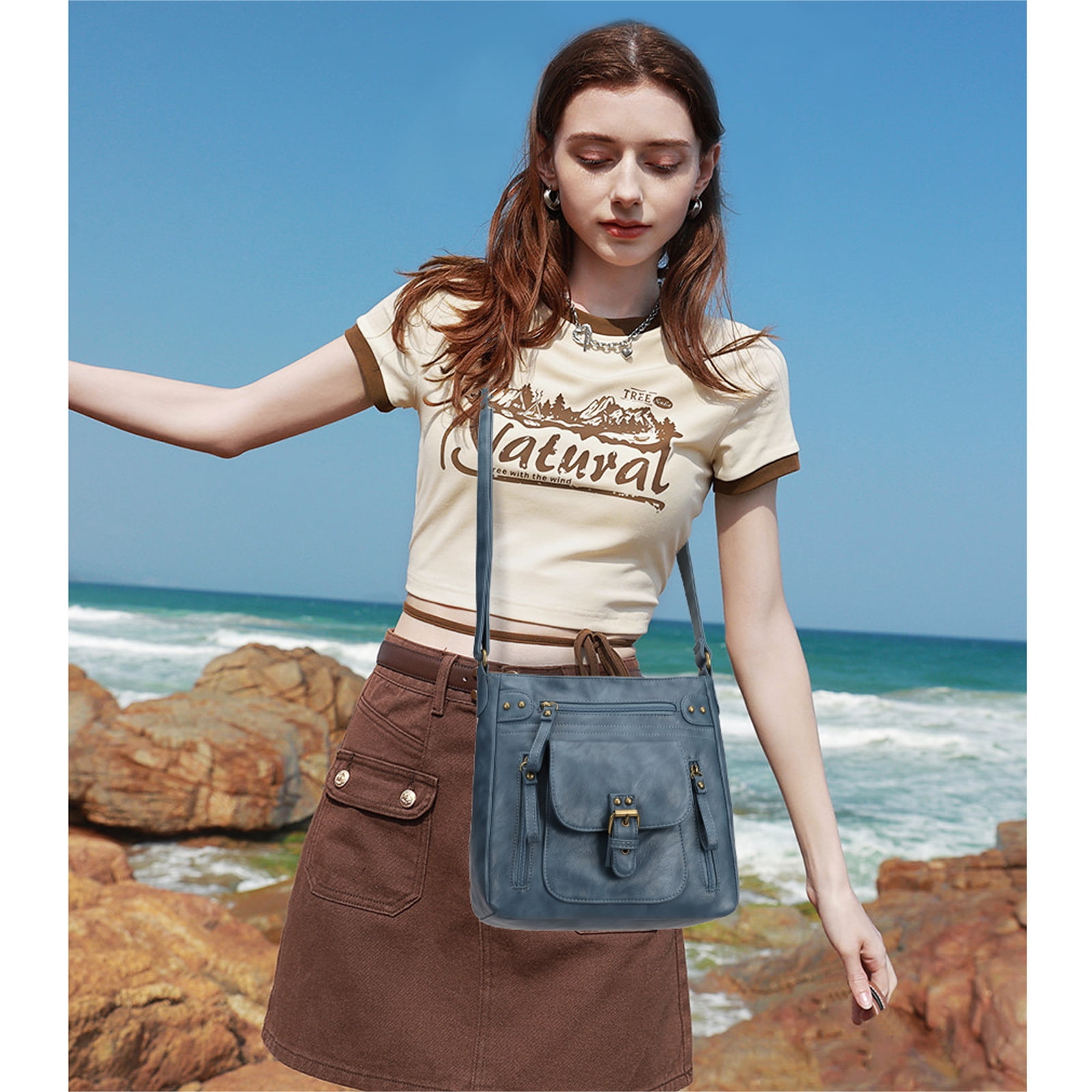 KL928 Medium Crossbody Purses for Women Handbag Leather Crossbody Shoulder Bags with Multi Pockets