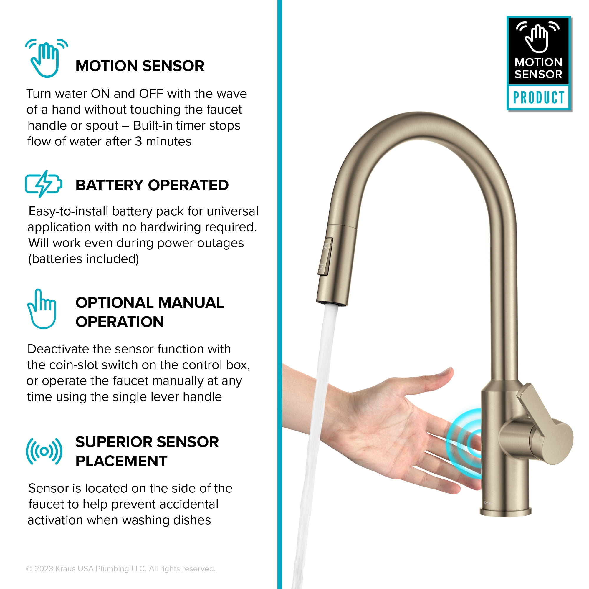 KRAUS Oletto Touchless Sensor Pull-Down Single Handle Kitchen Faucet in Spot-Free Antique Champagne Bronze