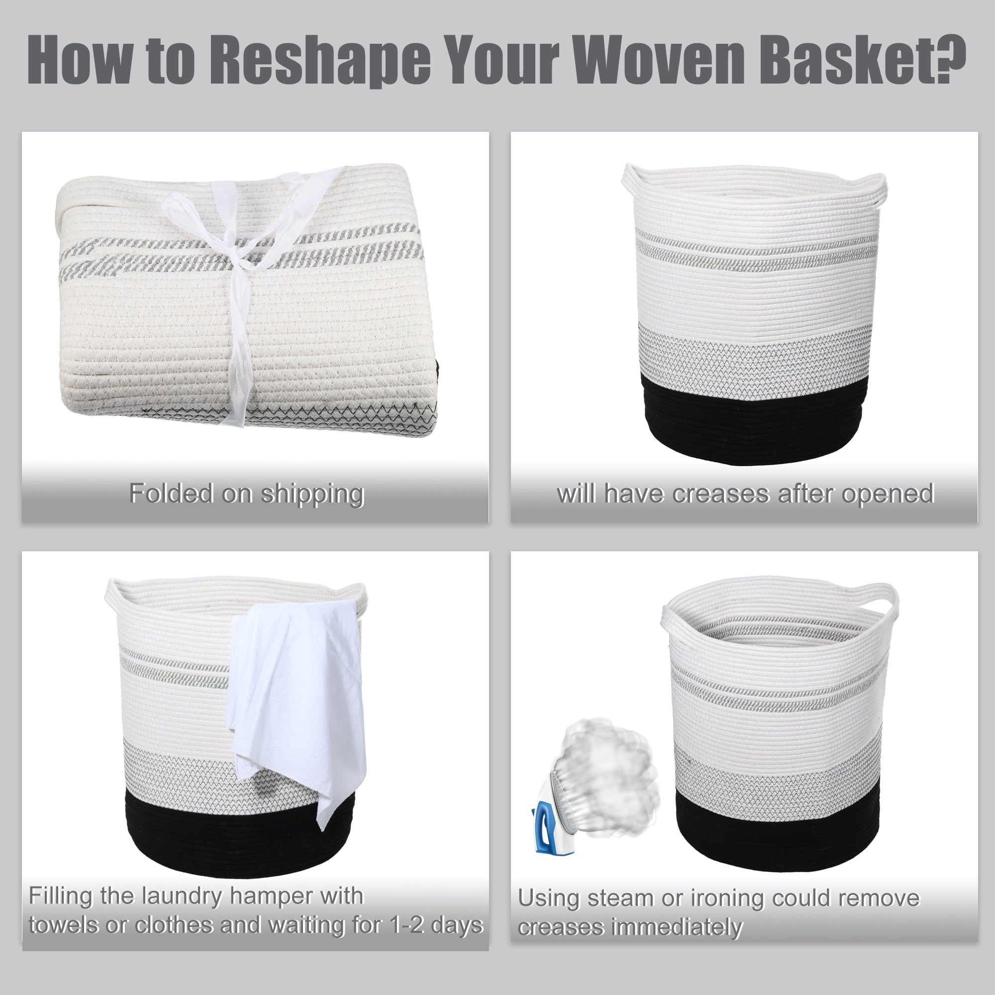 Unique Bargains Laundry Basket Hamper 18"x20" Tall Laundry Basket for Bedroom Baby Nursery Child's Laundry Hamper Black