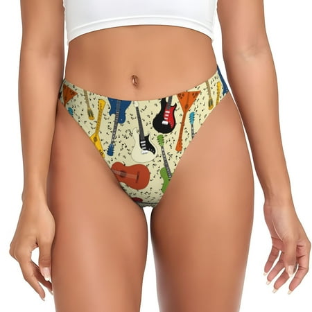 Qokaie Different Kind Of Guitars Printed Women s Cotton Thong Underwear  Sexy Breathable Panties G-string-Medium