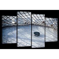 Elephant Stock Hockey Goal Wall Art - Horizontal Multi Panel Canvas - 4 Pieceliving Room Wall Decor - Photography Sports Multi Panel - Gray And Blue Decor - 84" x 54"