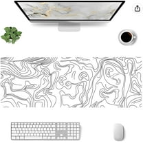Topographic Extended White Mouse Pad Large Black White Topo Mousepad Modern Abstract Minimalist Line Desk Mat XL Non-Slip Rubber Base Office Home Computer Keyboard Gaming Mouse Pad 31.5 x 11.8 Inches