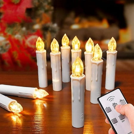 Bougies sans fil et sans flamme, 10 Packs bougies de Noël led sans fil,  bougies d'arbre de Noël avec télécommande et attaches détachables, bougies  coniques à led