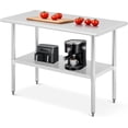 thumbnail image 1 of Stainless Steel Table for Prep & Work, 2-Tier Shelf 24"x48" Commercial Metal Worktable Adjustable Height & Levelling Feet, Extra Strength Kitchen Storage Rack for Restaurant Warehouse, 1 of 7