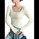 thumbnail image 1 of Camisetas de Larga para Mujer, Blusas de Cuello Cuadrado, Blusas Básicas de Punto Acanalado, Conjuntos de Otoño, Ropa de Moda Albaricoque XL, 1 of 7
