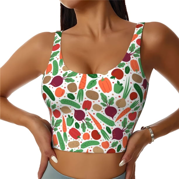 Fotbe Vegetables Sujetador Deportivo Largo sin Aros para Mujer con Almohadillas y Soporte Medio, Transpirable y Absorbente, Camiseta Tipo Chaleco o Tank Top-XX-Large