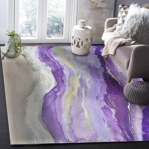 3 x 5ft Indoor Area Rug, Purple Coastal Non Slip Carpet Pad Bathroom Mat, Summer Beach Nautical Abstract Art Kitchen Runner Area Rug For Bedroom/Living Room/Kids Room