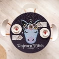 thumbnail image 3 of Ambesonne Unicorn Emoji Fitted Round Tablecloth, Animal Face Fantasy, 45"- 56" Diameter, Dark Purple White, 3 of 4