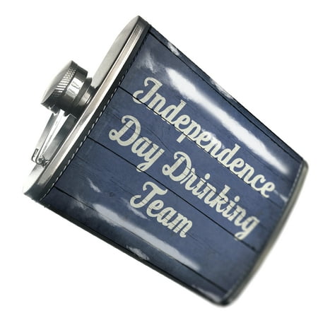 

NEONBLOND Flask Independence Day Drinking Team Fourth of July Blue and White Wood Planks