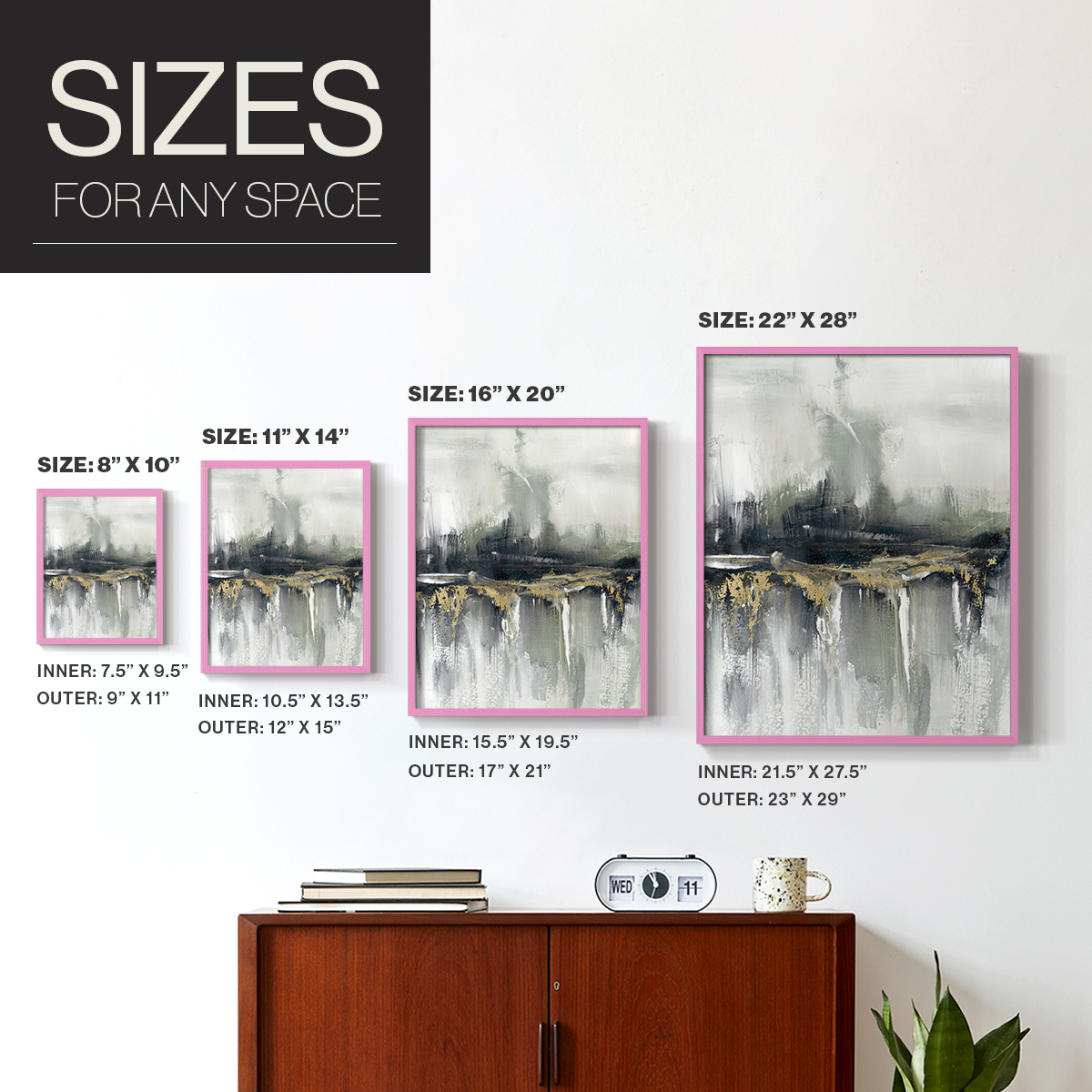 Indyscape and Gold in Pink Solid Wood 8 x 10 Framed Print