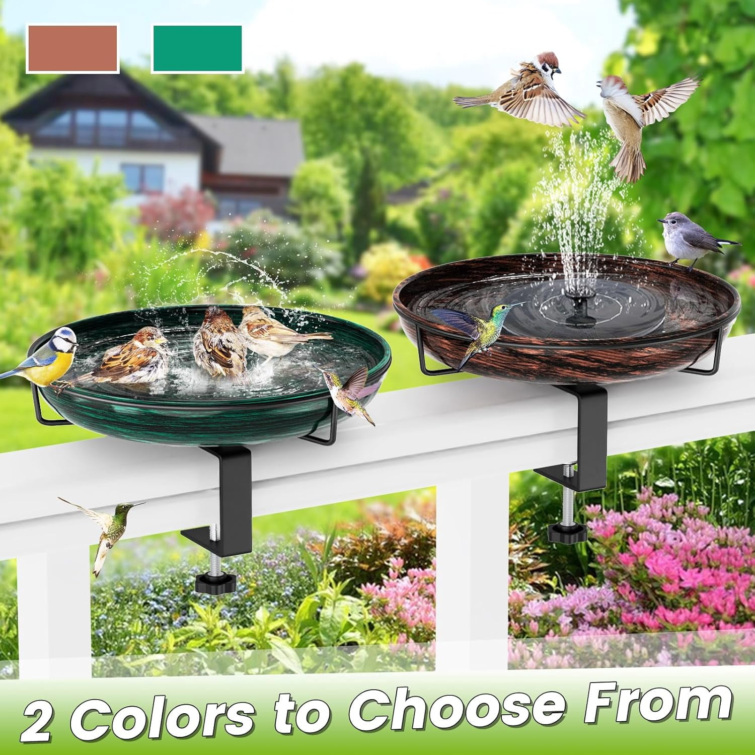 Deck Mounted Metal Bird Bath for Outside, Detachable Birdbath Bowl with Adjustable Steel Clamp, Outdoor Bird Feeder for Railing Balcony Fence Yard Art Garden Decor (Vintage Bronze)