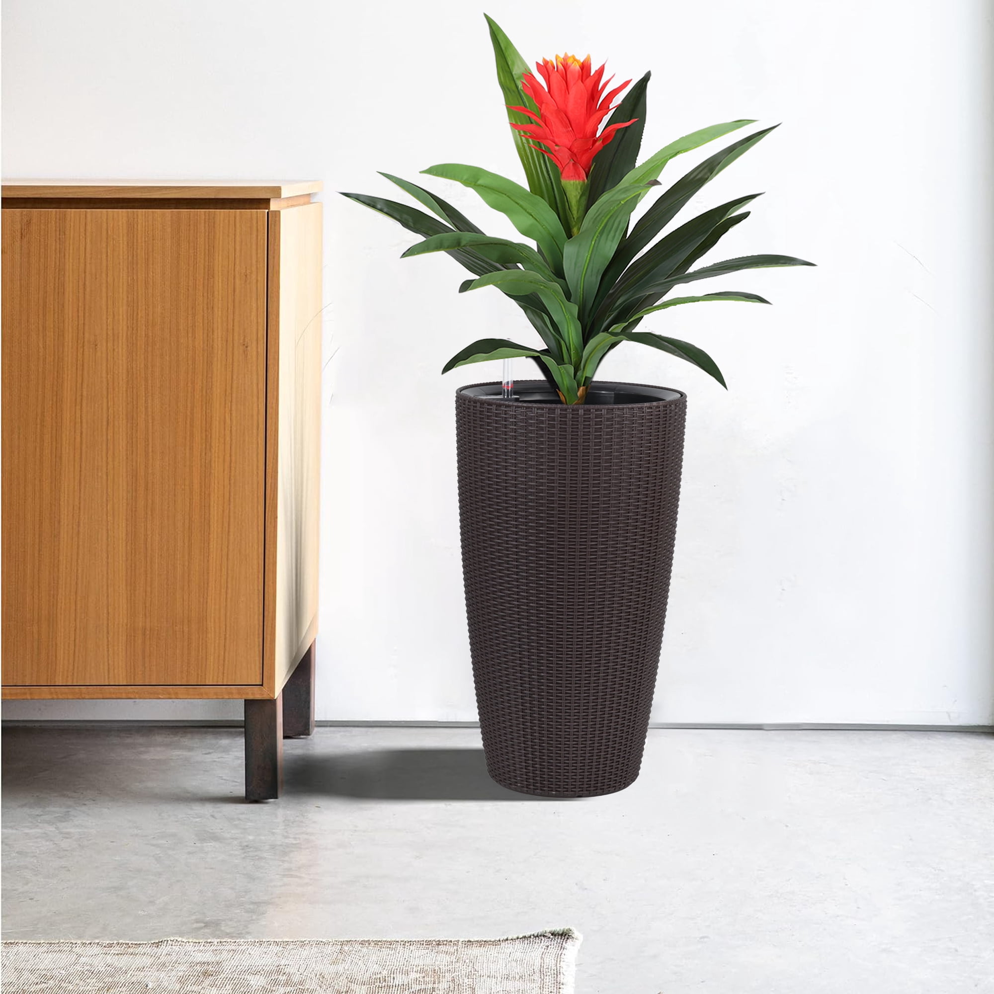 Rattan Planter, 2 Pack Large Plant Pot for Garden Balcony Patio Indoor Outdoor Plant Use, Brown