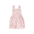 thumbnail image 2 of Aojekbee Kids Girls Overalls Flower Print Sleeveless Straps Buttons Pockets Shortall Summer Romper Jumpsuit, 2 of 10
