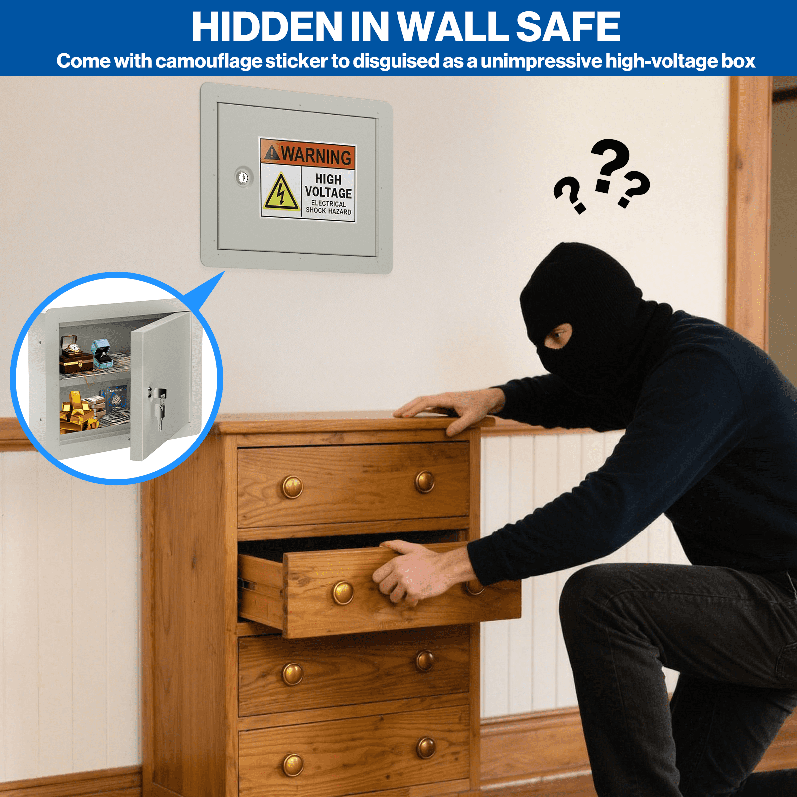 POCHAR In Wall Money Safe with Key Lock - Heavy Duty Steel In Wall Safe