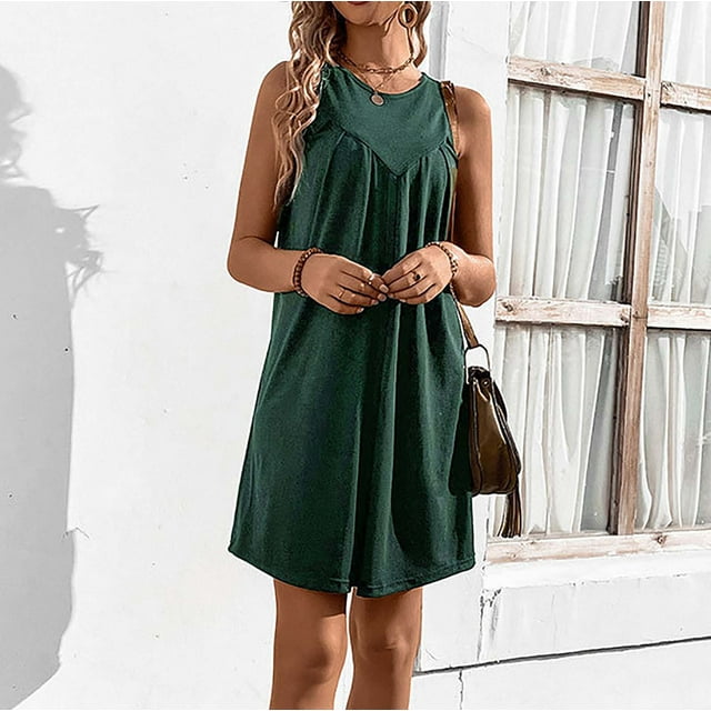 Fankiway Robe d'Été Décontractée Sans Manches pour Femmes, Épaules Dénudées, Col Rond, Grande Taille