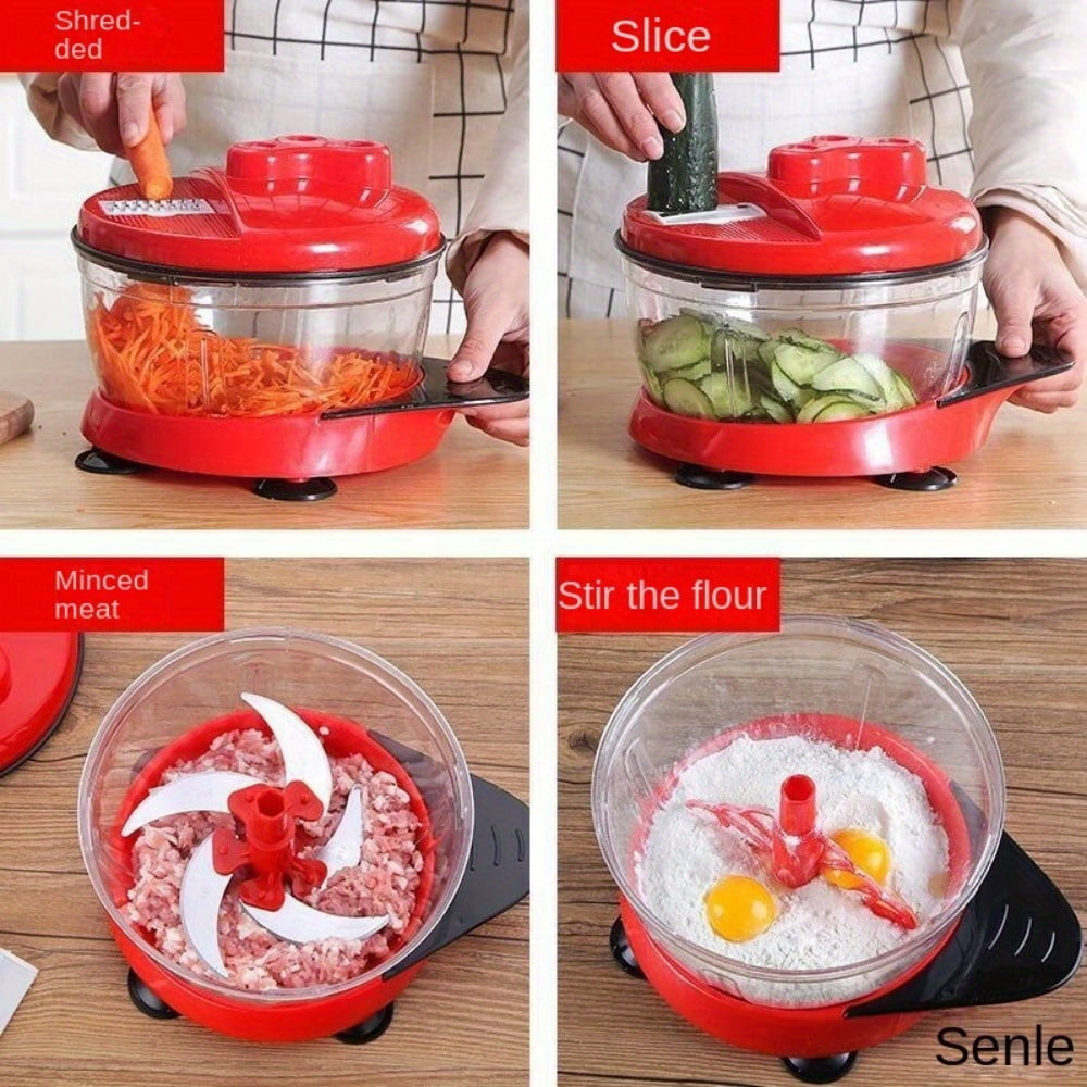 1 Pack Manual Food Processor Hand Crank Mincer Blender, Multi-Functional Without Electricity, Chopper for Vegetables Meat Fruits Nuts Herbs with Clear Container and Base