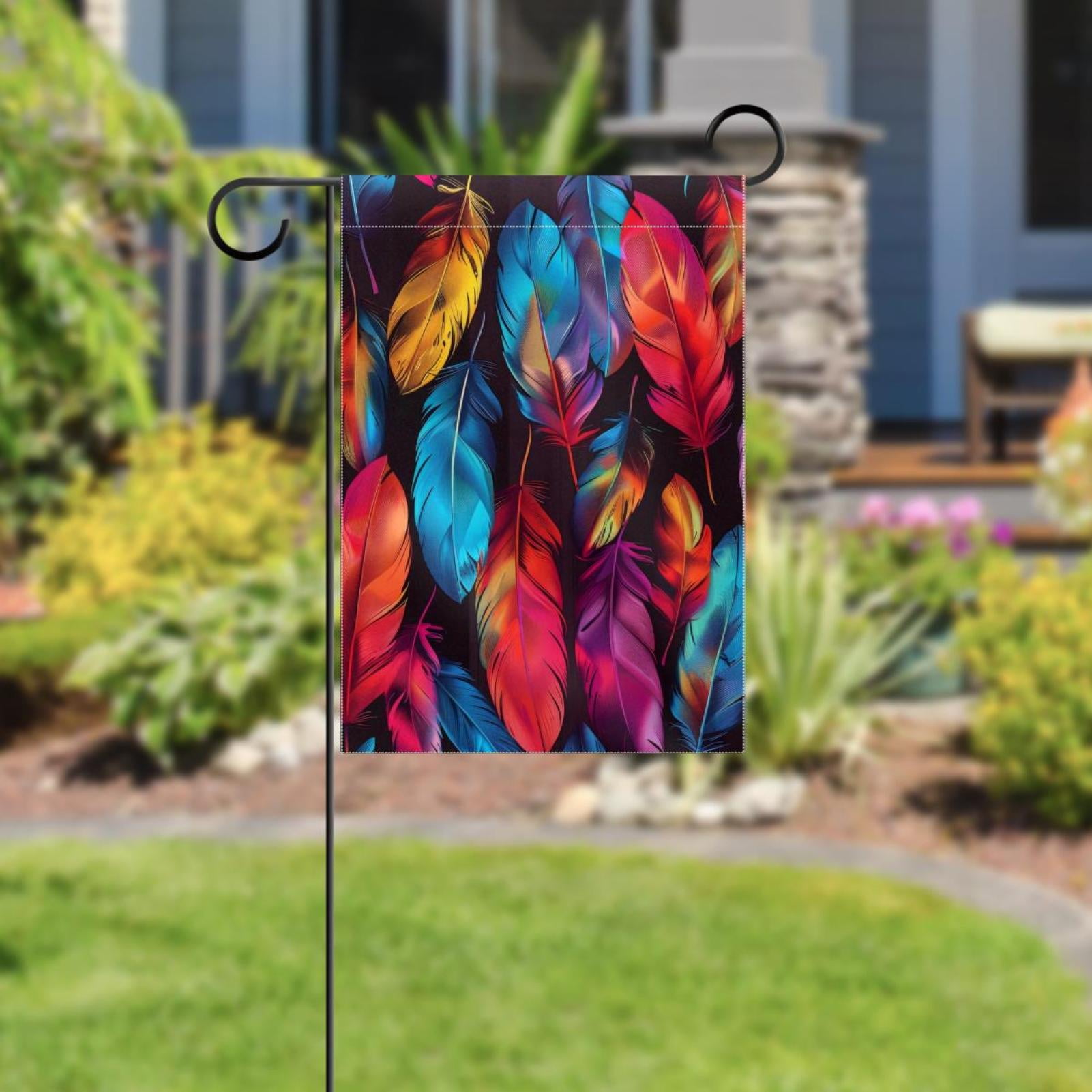 Colorful Feathers Pattern Double Sided Garden Flag Decorative Weather Resistant Yard Flag, Large DIY Vertical Flag for Farmhouse Patio Lawn, 28x40 Inch