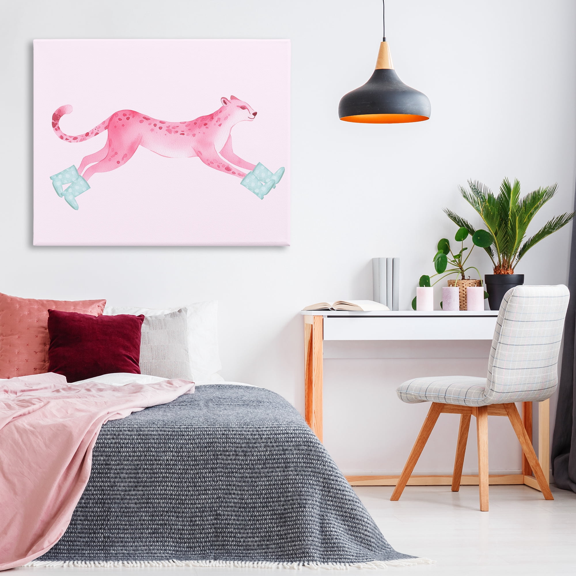 Stupell Industries Running Leopard in Boots Animals Painting Wrapped Canvas Art Print Wall Art, 48 x 36